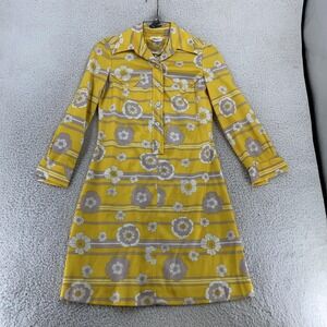 Vintage 70s Rontini Mod Shirt Dress Womens XS Floral Flower Power Long Sleeve